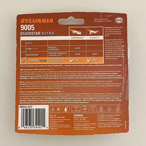 SYLVANIA 9005 SilverStar ULTRA High Performance Headlight Pair Set 2 Bulbs