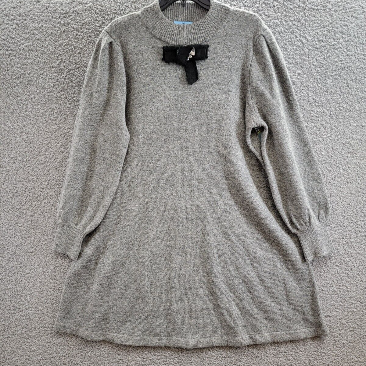 CeCe Embellished Bow Long-Sleeve Sweater Dress Women's XL Smoke Gray Pullover - Picture 2 of 16