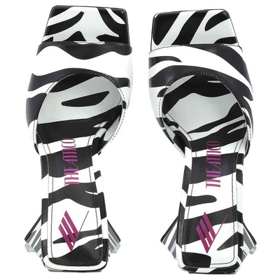 Pre-owned Attico The  Ladies Devon Zebra Print Heel Mule In White