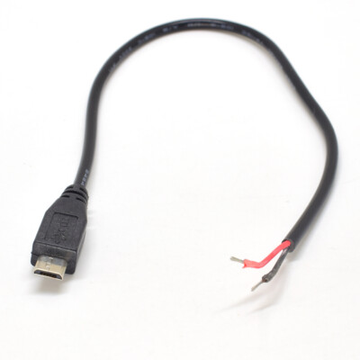 1Ft Micro USB Male Plug to Bare Wire DC Power Pigtail Cable Cord 22AWG 2Wire Lot