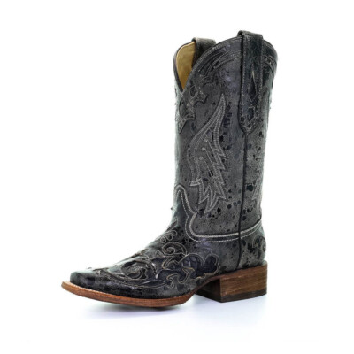 Pre-owned Corral Boots Corral Women's A2402 Western Leather Black Snake Inlay Square Toe Boots, Sizes
