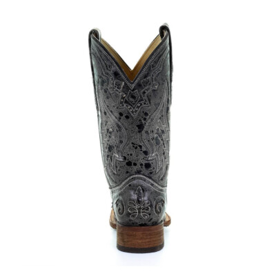 Pre-owned Corral Boots Corral Women's A2402 Western Leather Black Snake Inlay Square Toe Boots, Sizes