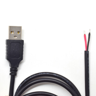 1pc 1M/3.3FT 20AWG USB 2.0 Male Plug 2pin wire DIY Pigtail cable Black