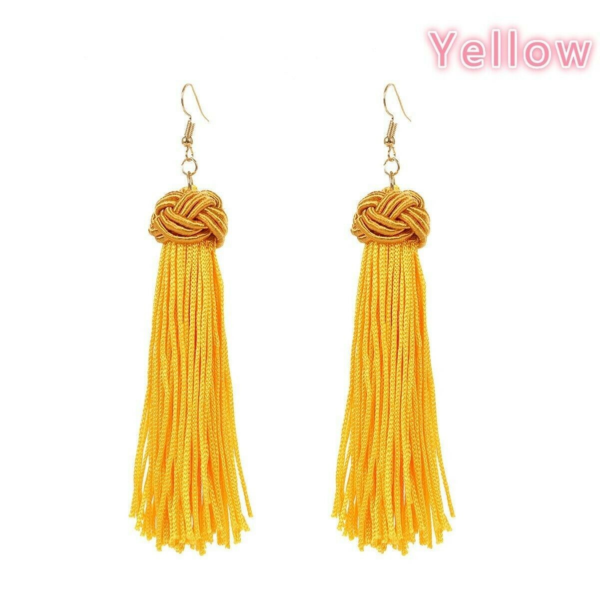 One Pair Tassel Earrings Lady Retro Ethnic Style Handmade Weave Drop Dangle Chic