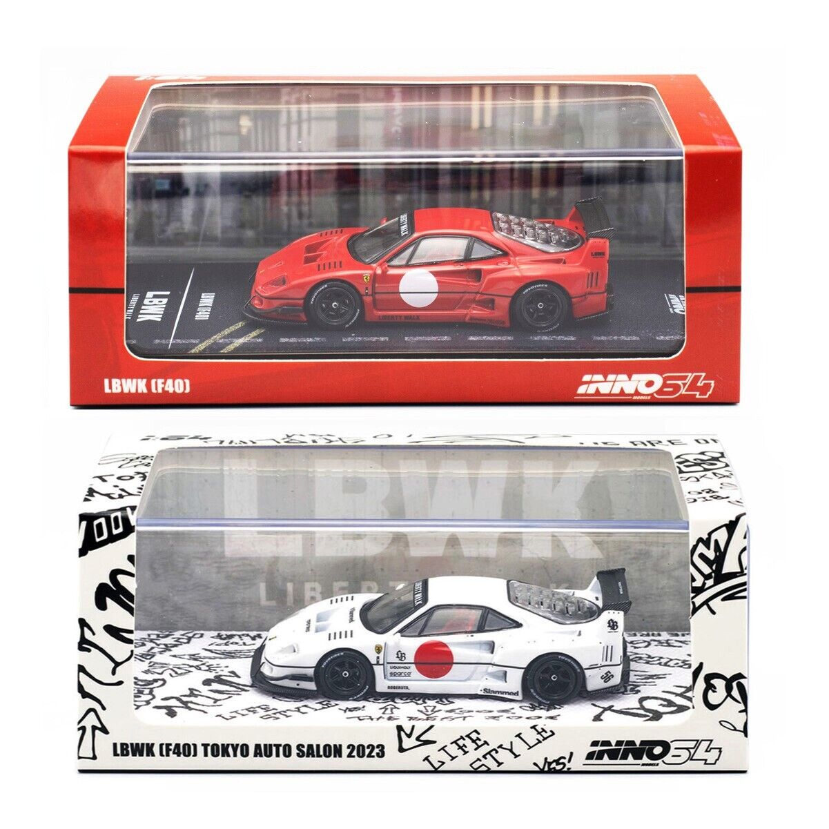 INNO64 1:64 LBWK LIBERTY WALK FERRARI F40 RED & WHITE TOKYO INNO64 1:64 LBWK LIBERTY WALK FERRARI F40 RED & WHITE TOKYO