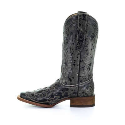 Pre-owned Corral Boots Corral Women's A2402 Western Leather Black Snake Inlay Square Toe Boots, Sizes