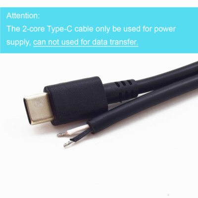 5pcs 25cm USB C Type-C Male Plug Cable 2 wires DC Power Pigtail Cable Cord 22AWG