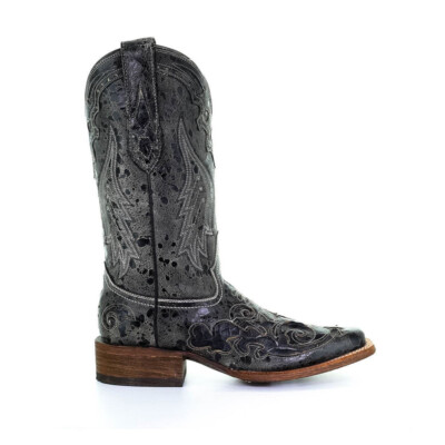 Pre-owned Corral Boots Corral Women's A2402 Western Leather Black Snake Inlay Square Toe Boots, Sizes