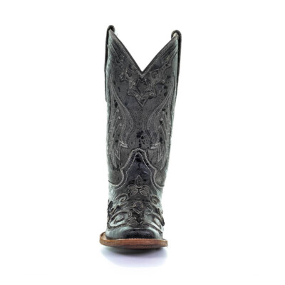 Pre-owned Corral Boots Corral Women's A2402 Western Leather Black Snake Inlay Square Toe Boots, Sizes