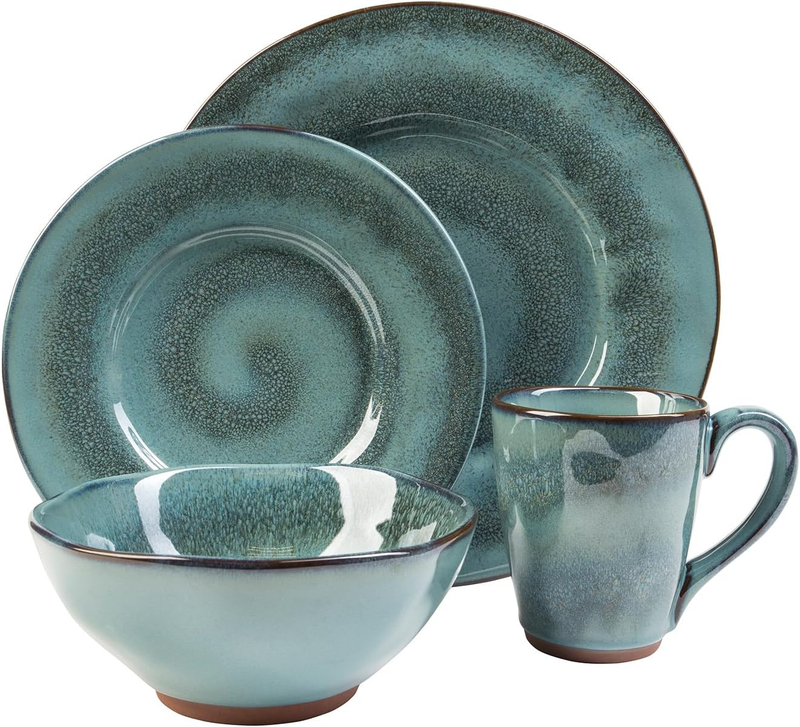 Toren 16-Piece Casual Denim Stoneware Dinnerware Set – Service for 4, Featuring Stunning Blue Reactive Glaze, for Everyday Dining & Entertainment, Microwave & Dishwasher Safe