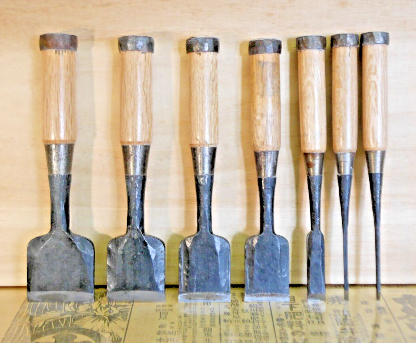 RARE! JAPANESE CHISEL BladeWidth(55,48,42,37,15,4,3mm) Hammer mark finish a956 RARE! JAPANESE CHISEL BladeWidth(55,48,42,37,15,4,3mm) Hammer mark finish a956