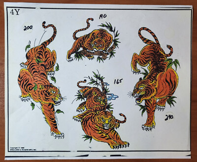 1989 Spaulding Rogers Pinky Yun Traditional Japanese Vintage Tattoo Flash Sheet