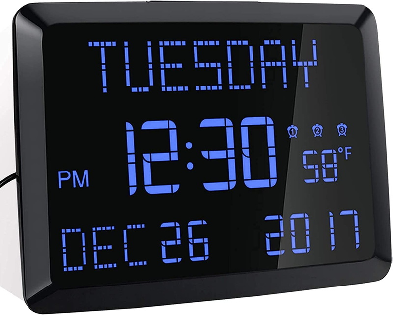, 11.5 Extra Large Display Calendar Alarm Day Clock With Dat