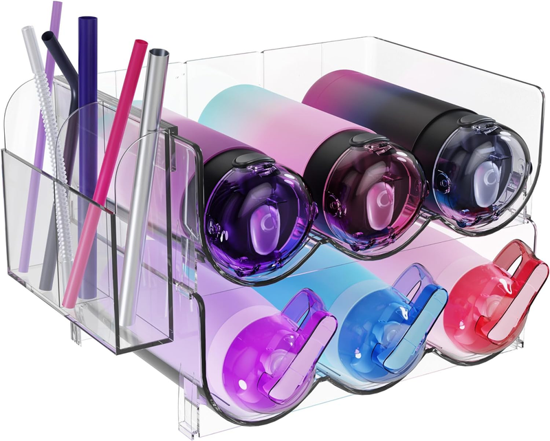 2 Tiered Acrylic Water Bottle Organizer - Stackable Water Bottle Storage Rack wi