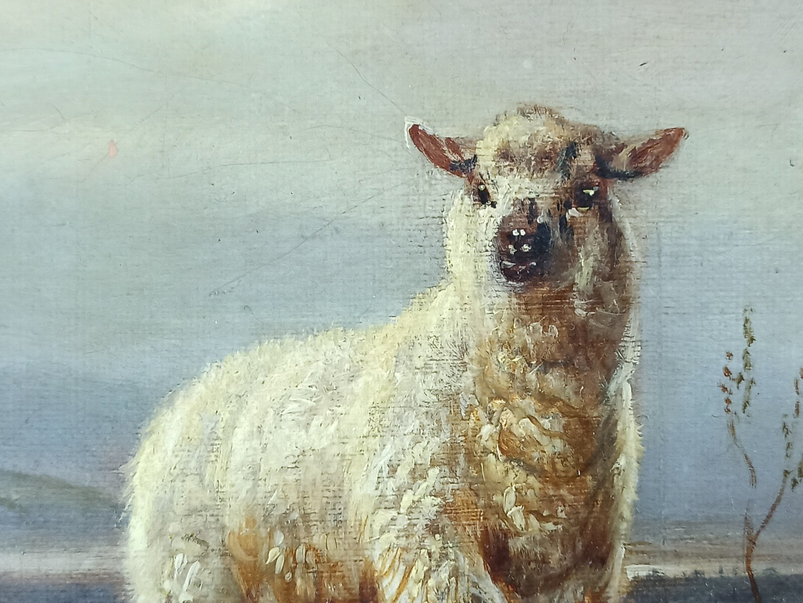 Ancien Tableau Robert Watson (1865-1916) Peinture Huile Moutons Painting Sheep