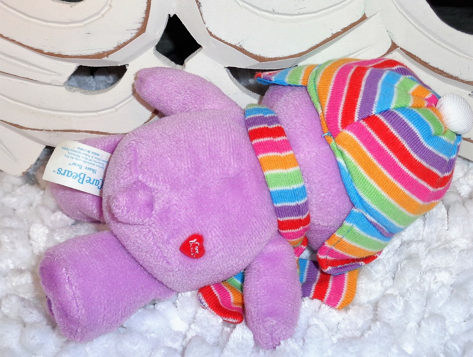 Care Bears 2005 Plush Share Bears with Rainbow Cap Hat Scarf 8