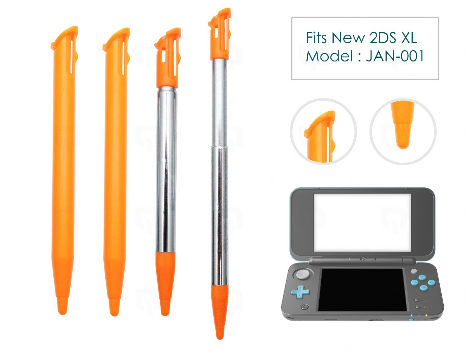 4 Orange Pen 2 Extendable Stylus for New Nintendo 2DS XL/LL