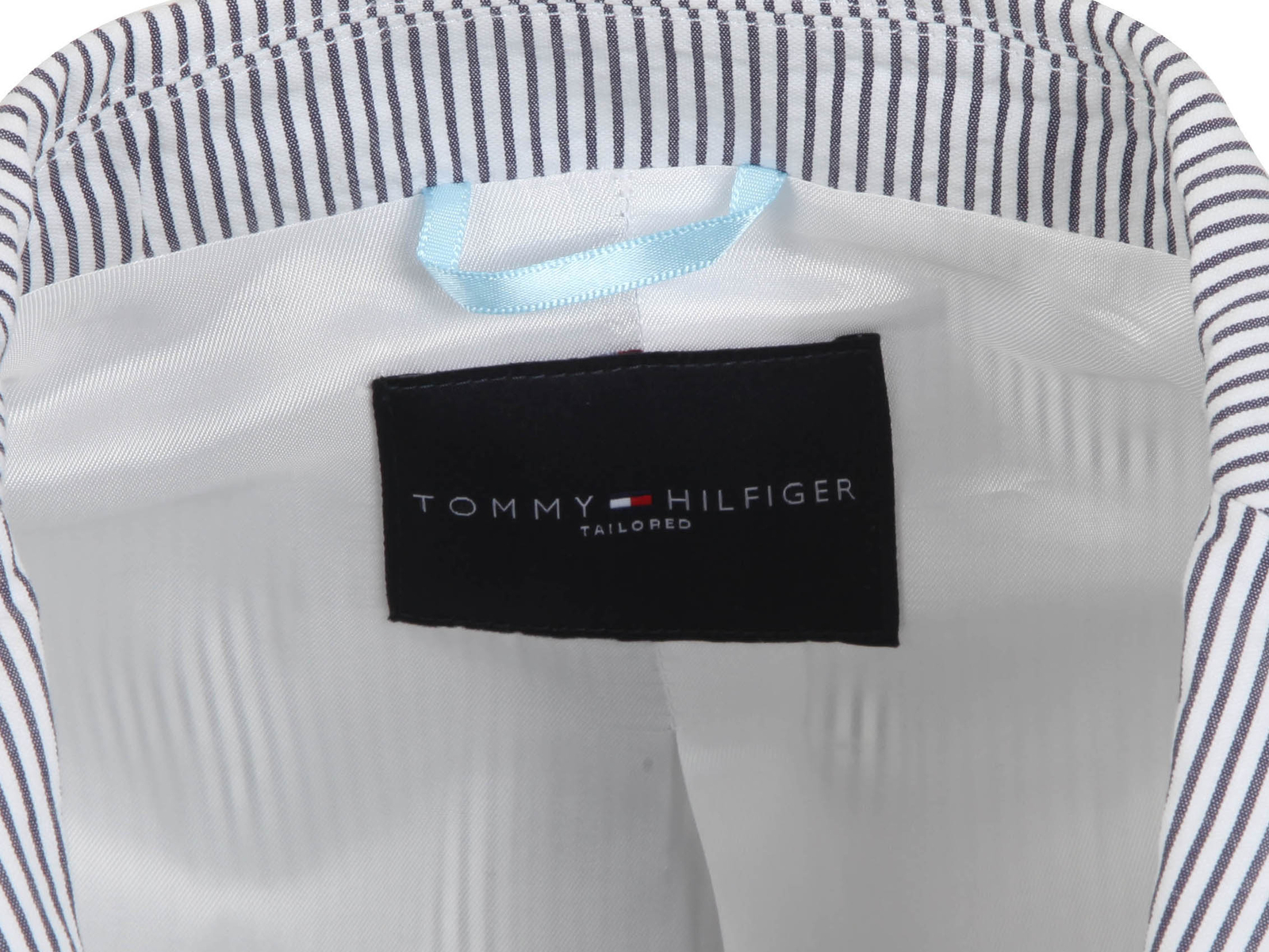 Pre-owned Tommy Hilfiger Men's Blazer Jacket Size 102 Cotton Blue & White Striped Tailored