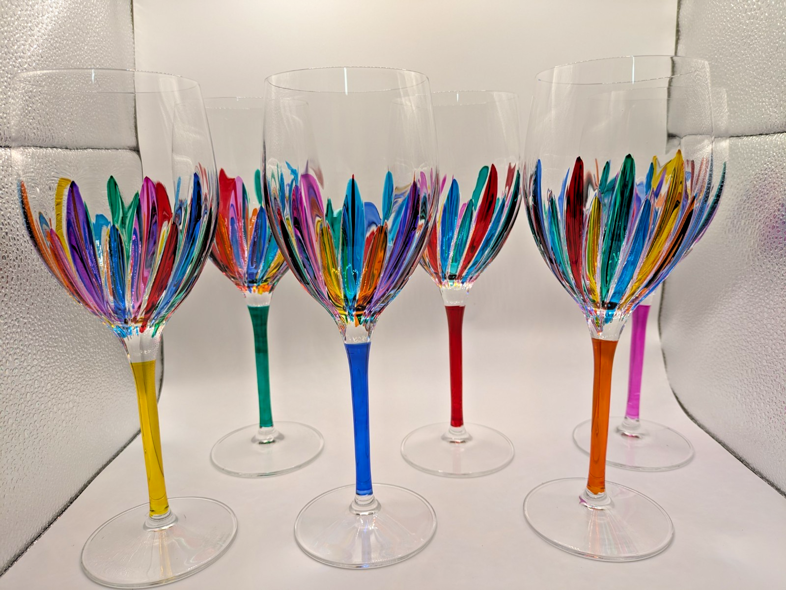 CC ZECCHIN MURANO Wine Glass, multi color 8-7/8” Tal, 6 pcs | eBay