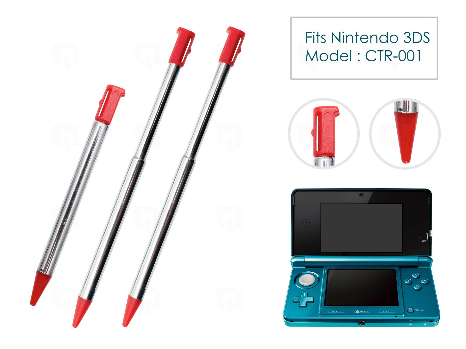 3 x RED Extendable Stylus for the Nintendo 3DS Console Replacement