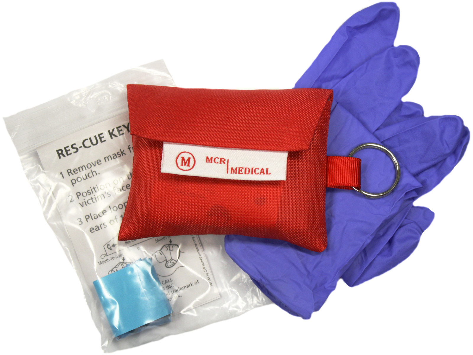 CPR Mask & Keychain Combo w Nitrile Gloves, MCR Pocket Resusc. & Ambu