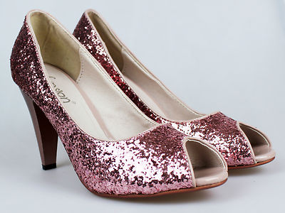 SCARPA DONNA DECOLTE' SANDALI  ROSA PAIETTE  DA SERA DA BALLO STRASS TACCO ALTO