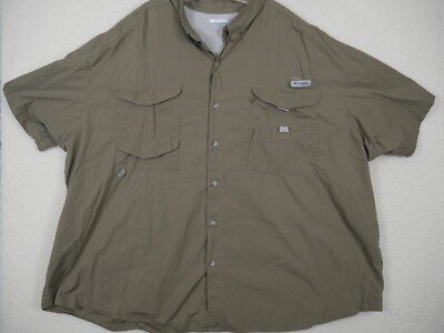Columbia PFG Shirt Mens 5X Big & Tall Beige Short Sleeve Vented Fishing Tan