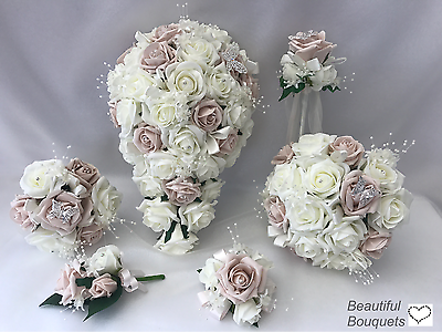 Wedding bouquet Ivory PINK Rose flowers Bride, Bridesmaid, Flower