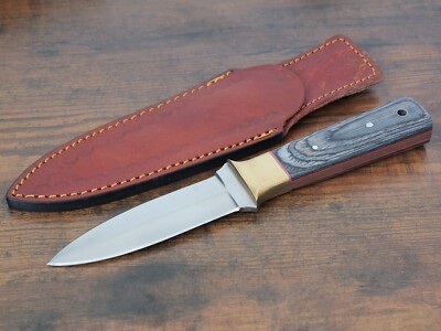 9  Boot Knife Heavy Duty Thick Gauge Blade Double Edge Spear Point Brass Wood 