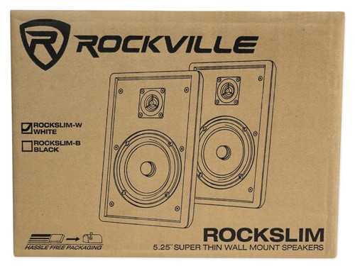 2) Rockville RockSlim White Front+Rear Surround Sound Home Theatre Wall Speakers