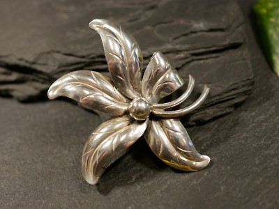 Tolle Sterling Silber Brosche HS Denmark Hermann Siersbol Blume Kastrup Natur