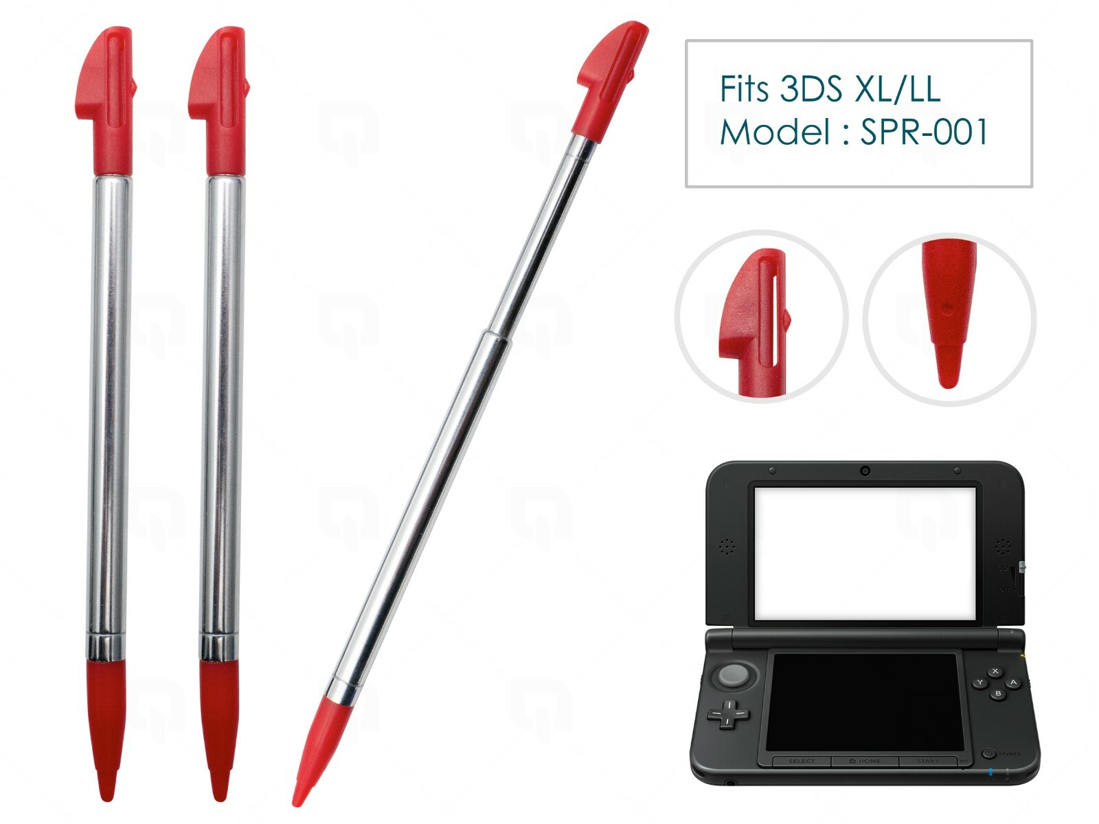 3 x Red Stylus for Nintendo 3DS XL/LL Metal Extendable Retractable