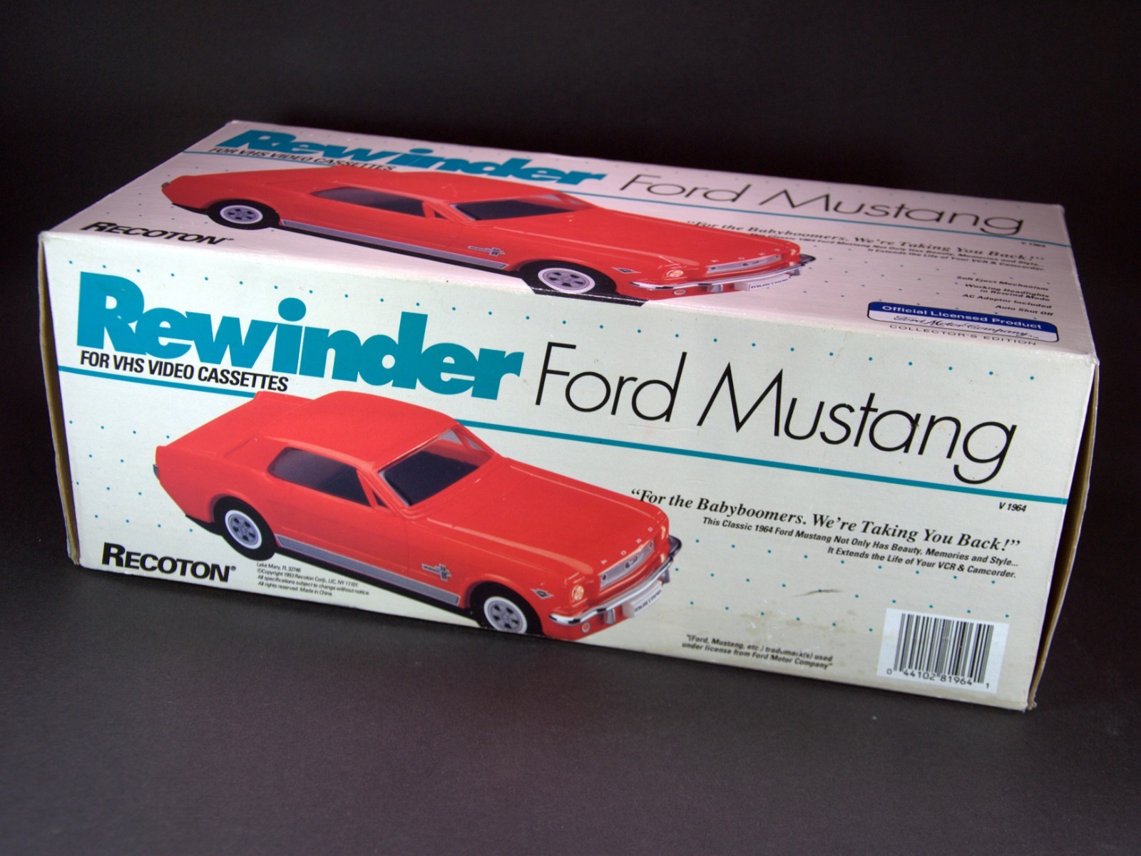 Vintage 1993 Recoton 1964-1/2 Ford Mustang Car VHS Video Cassette Rewinder Red