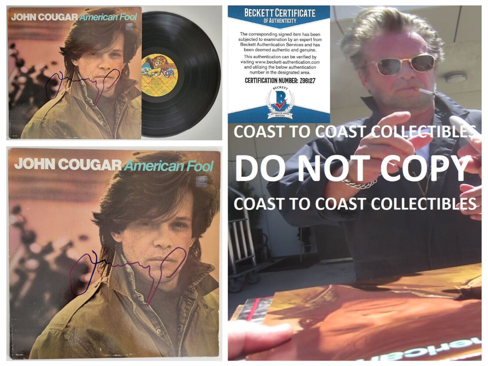 John Cougar Mellencamp signed American Fool album vinyl record proof Beckett COA STAR John Cougar Mellencamp signed American Fool album vinyl record proof Beckett COA STAR