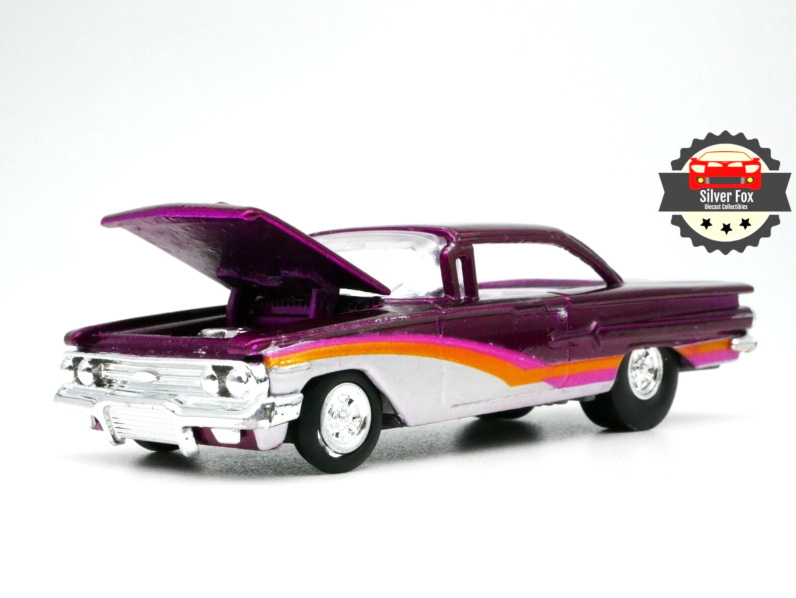 1960 CHEVY IMPALA PURPLE 13.20 QUARTER MILE 1:64 SCALE DIECAST NOT MINT HOOD