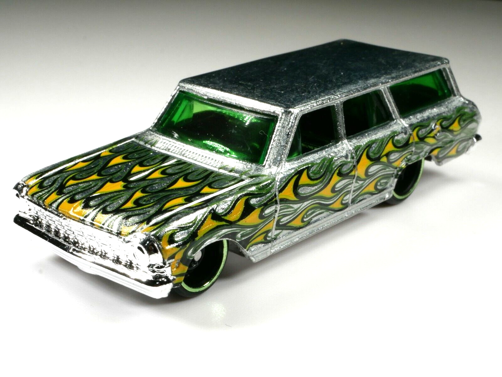 1964 Chevy Nova Wagon 1/64 Scale DIECAST COLLECTOR    Car ZAMAC Flames HW
