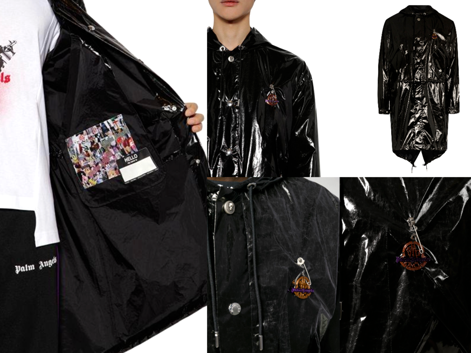 Pre-owned Moncler X Palm Angels Sid Patent Coat Jacket Parka Rainjacket M In Black