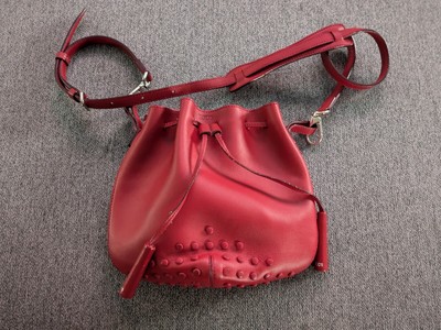 Tod's Red Leather Drawstring Bucket Bag