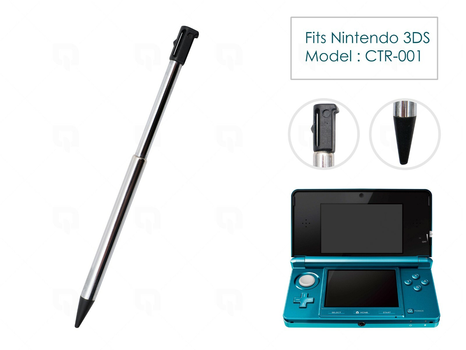 3DS Black & Silver Stylus Metal Retractable Touch Pen for Nintendo 3DS