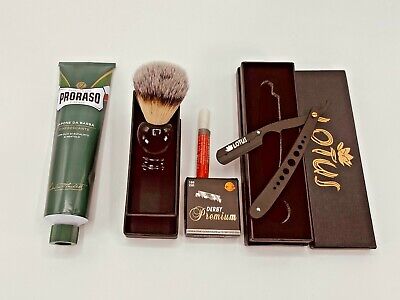 Proraso Shaving Set with(S.Cream+Derby Blades+Alum Pencil+Straight Razor+Brush)