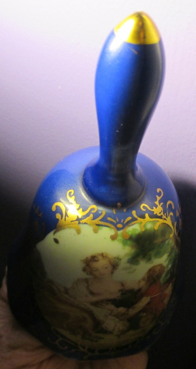 Porcelain Bell, Blue with Gold Trim, Sticker 