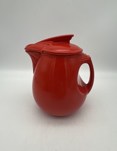 Hall China Co. RED Sundial “Saf-Handle” Syrup w/Lid 1938 RARE HTF USA