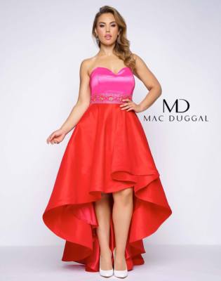 

MAC DUGGAL 77159F Красно-розовое платье без бретелек с цветными блоками, расшитое бисером, с высоким и низким вырезом, 14 Вт, Multicolor