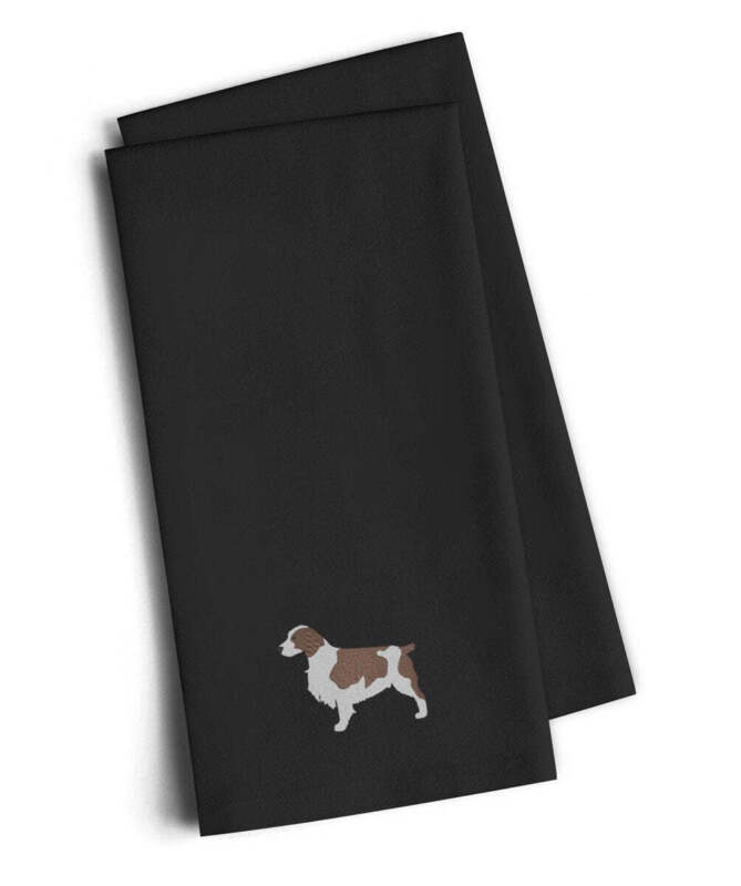 Welsh Springer Spaniel Black Embroidered Towel Set of 2 BB3400BKTWE New
