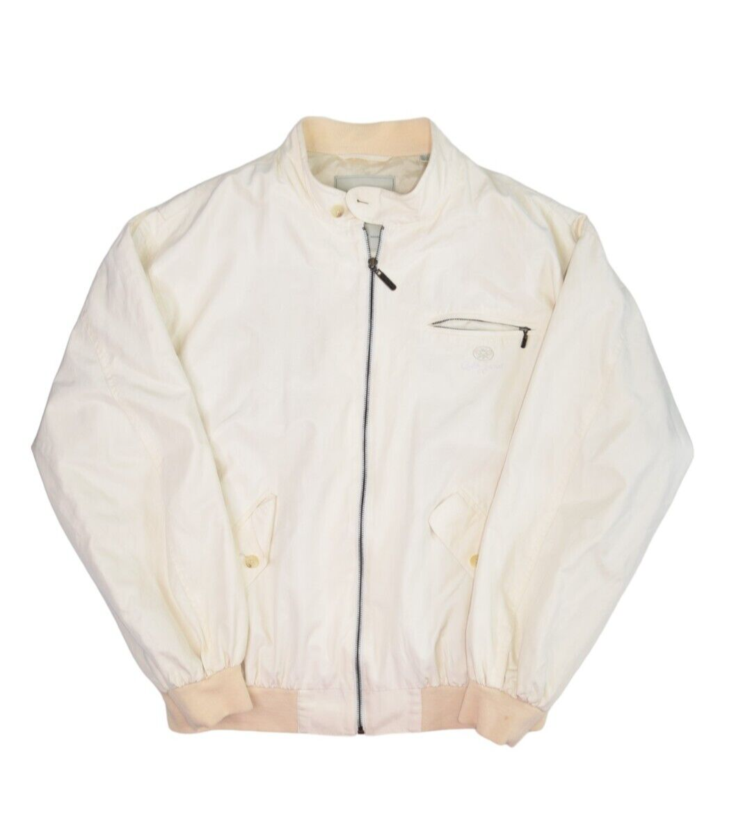 Bobby Jones Jacket Mens L White Tennis Bomber 100% Silk Full