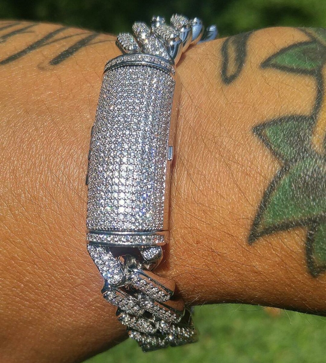 Pre-owned Online0369 2.18 Ct Pass Tester Moissanite Men's Cuban Link Bracelet 925 Silver In White