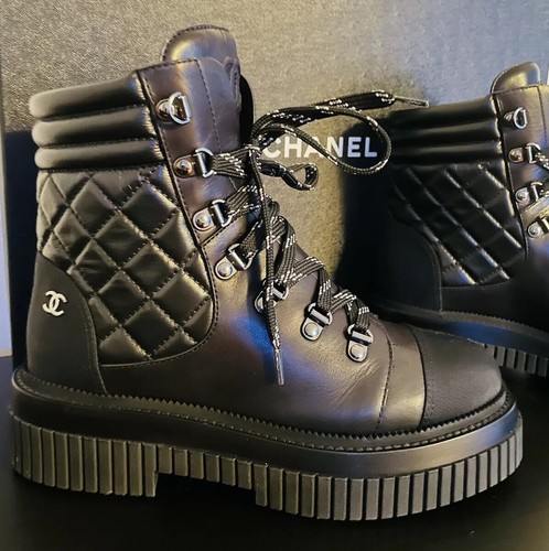 CHANEL | Authentic Brand New / Round Toe Lace-up Casual Style Boots