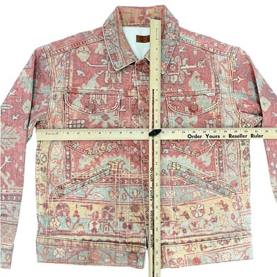 Pre-owned Mother Denim Mountain Drifter Geometric Denim Jacket Moroccan Rug Burn Size S In Red