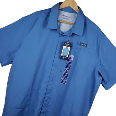Eddie Bauer Men's Tech Woven Short Sleeve Button-Up Shirt XXL Riviera Blue NWT