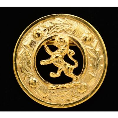 Vintage Lion Crest Pin Brooch Chunky Wreath Brushed Gold Round NOS 1980s BinA12